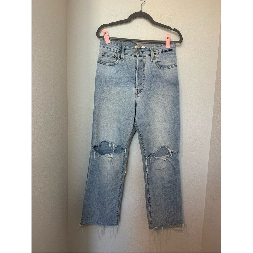 Levi's Light Blue Ribcage Straight Distressed Jeans